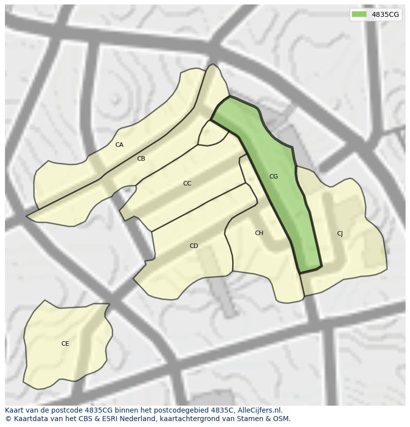 Afbeelding van het postcodegebied 4835 CG op de kaart.