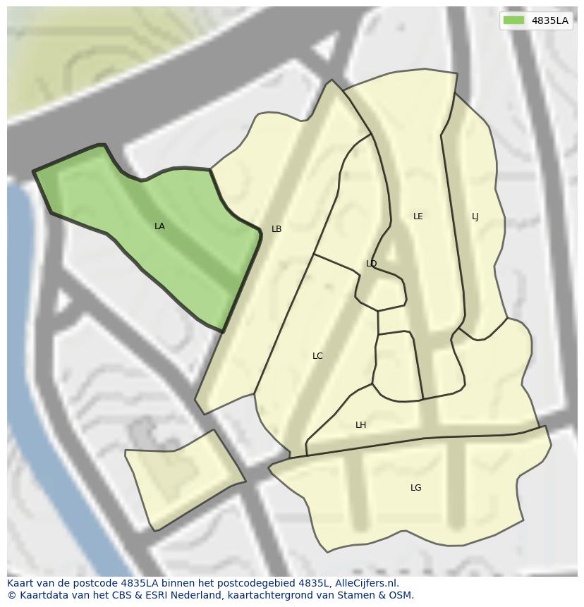 Afbeelding van het postcodegebied 4835 LA op de kaart.