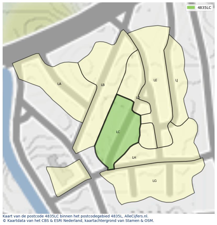 Afbeelding van het postcodegebied 4835 LC op de kaart.