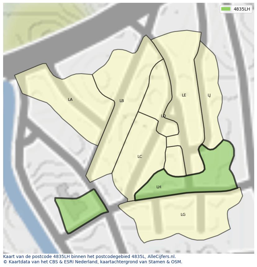 Afbeelding van het postcodegebied 4835 LH op de kaart.
