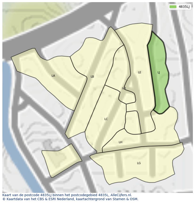 Afbeelding van het postcodegebied 4835 LJ op de kaart.
