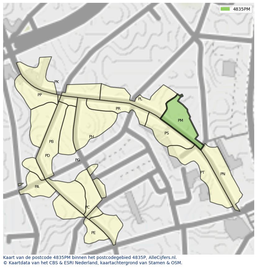 Afbeelding van het postcodegebied 4835 PM op de kaart.