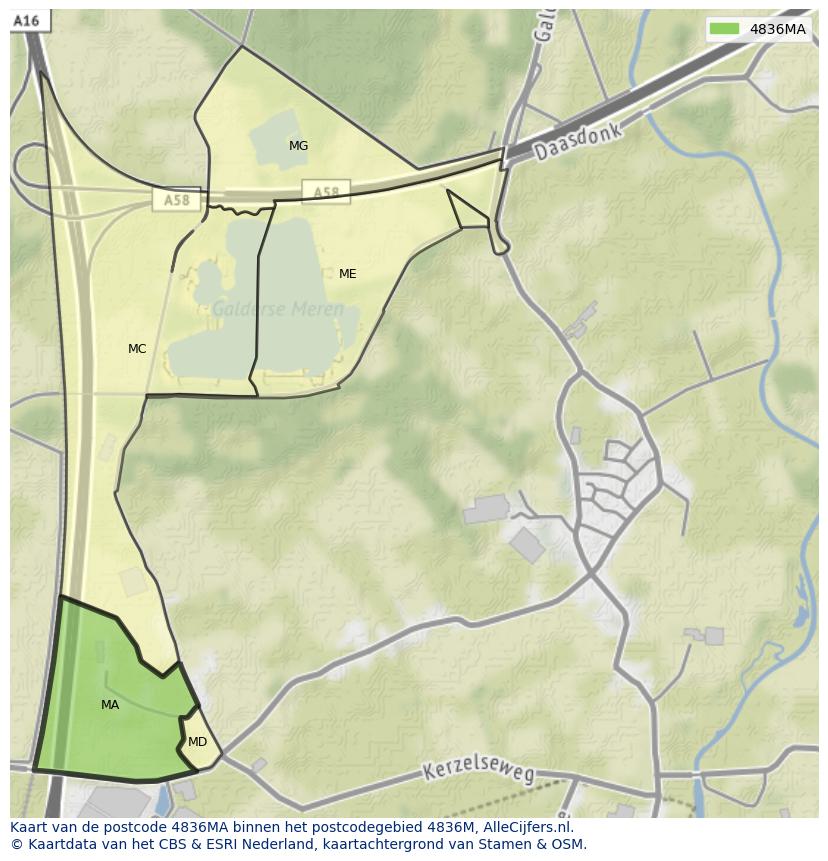 Afbeelding van het postcodegebied 4836 MA op de kaart.