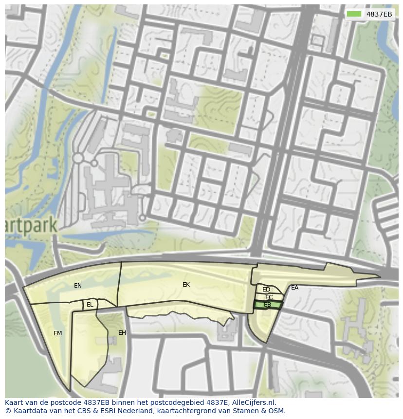 Afbeelding van het postcodegebied 4837 EB op de kaart.