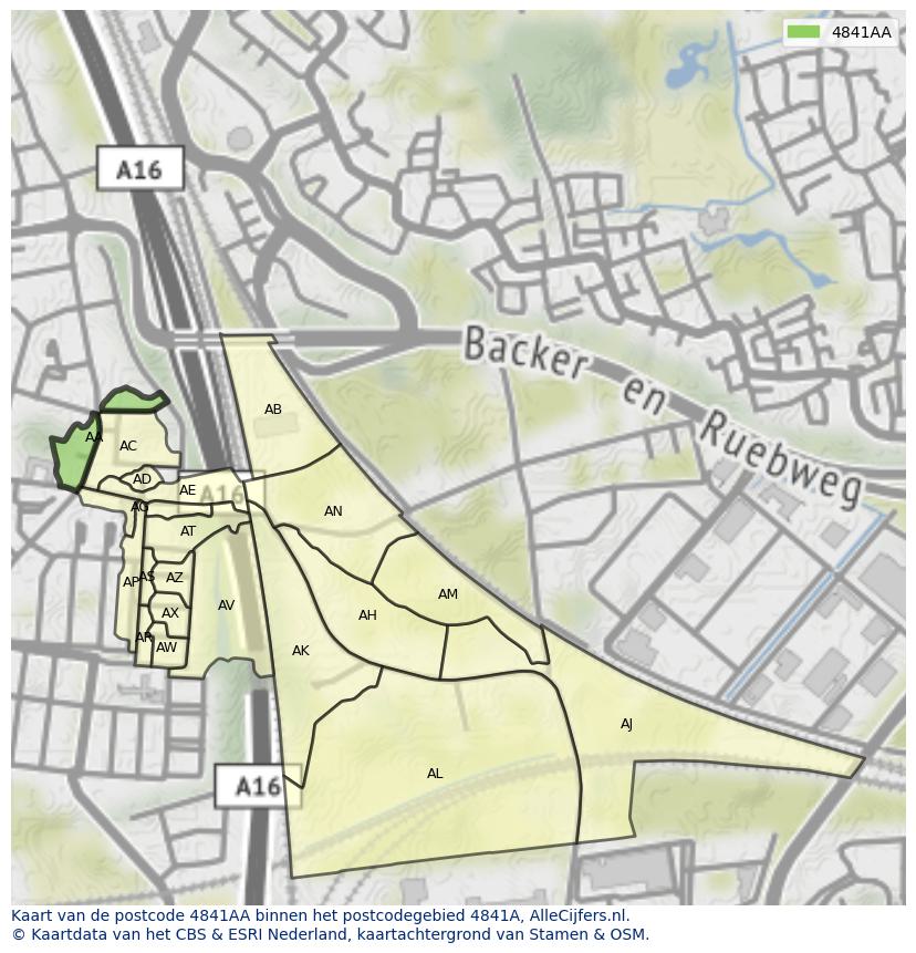 Afbeelding van het postcodegebied 4841 AA op de kaart.