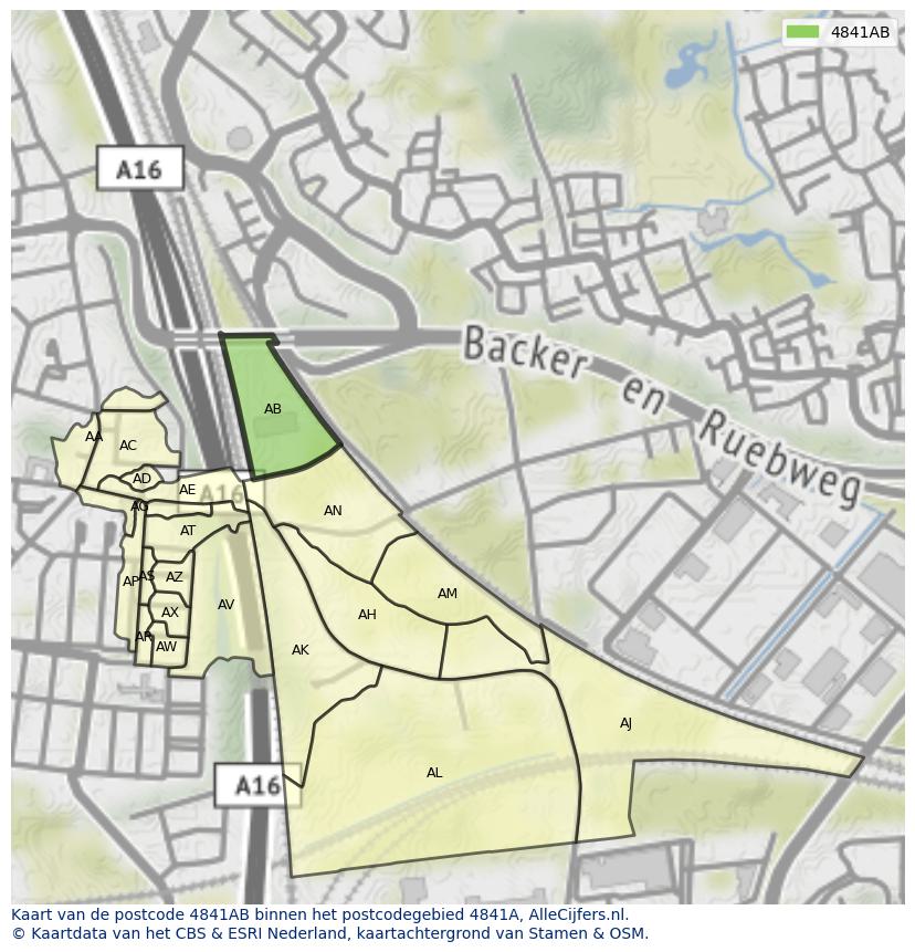 Afbeelding van het postcodegebied 4841 AB op de kaart.