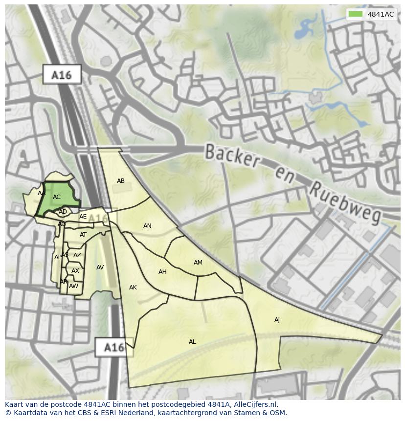 Afbeelding van het postcodegebied 4841 AC op de kaart.