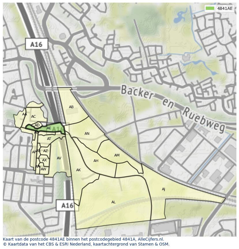 Afbeelding van het postcodegebied 4841 AE op de kaart.