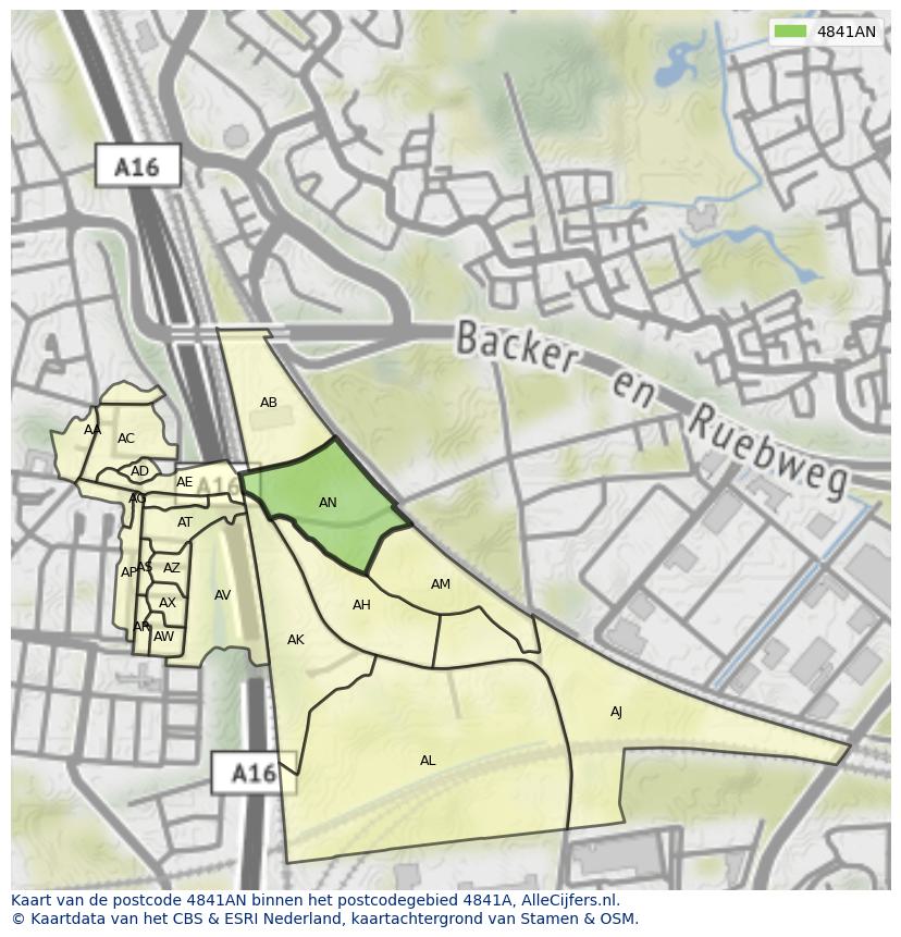 Afbeelding van het postcodegebied 4841 AN op de kaart.