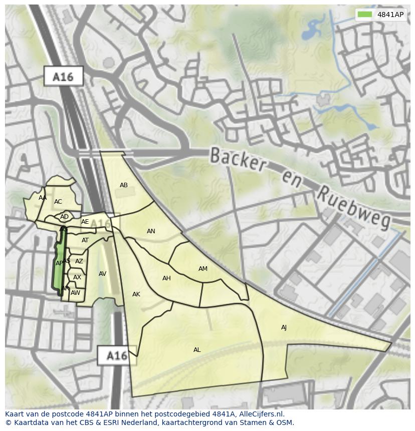 Afbeelding van het postcodegebied 4841 AP op de kaart.