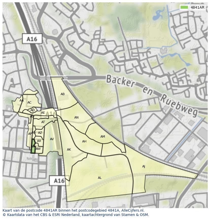 Afbeelding van het postcodegebied 4841 AR op de kaart.
