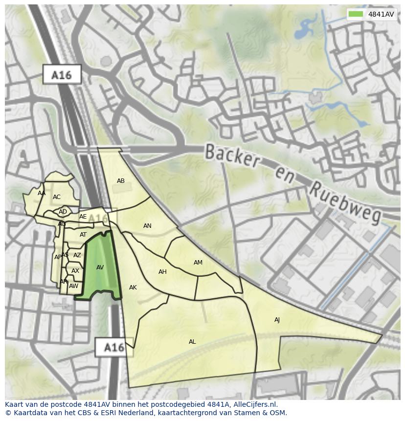 Afbeelding van het postcodegebied 4841 AV op de kaart.