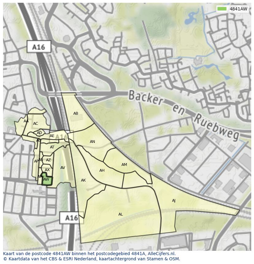 Afbeelding van het postcodegebied 4841 AW op de kaart.