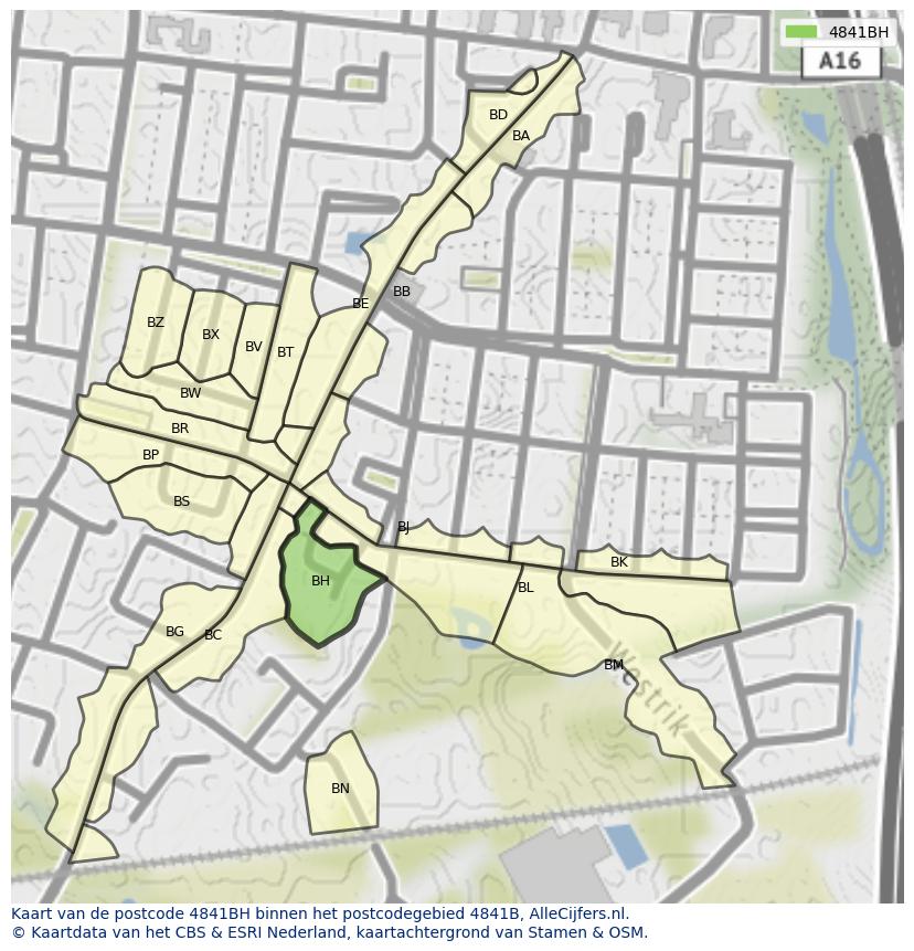 Afbeelding van het postcodegebied 4841 BH op de kaart.