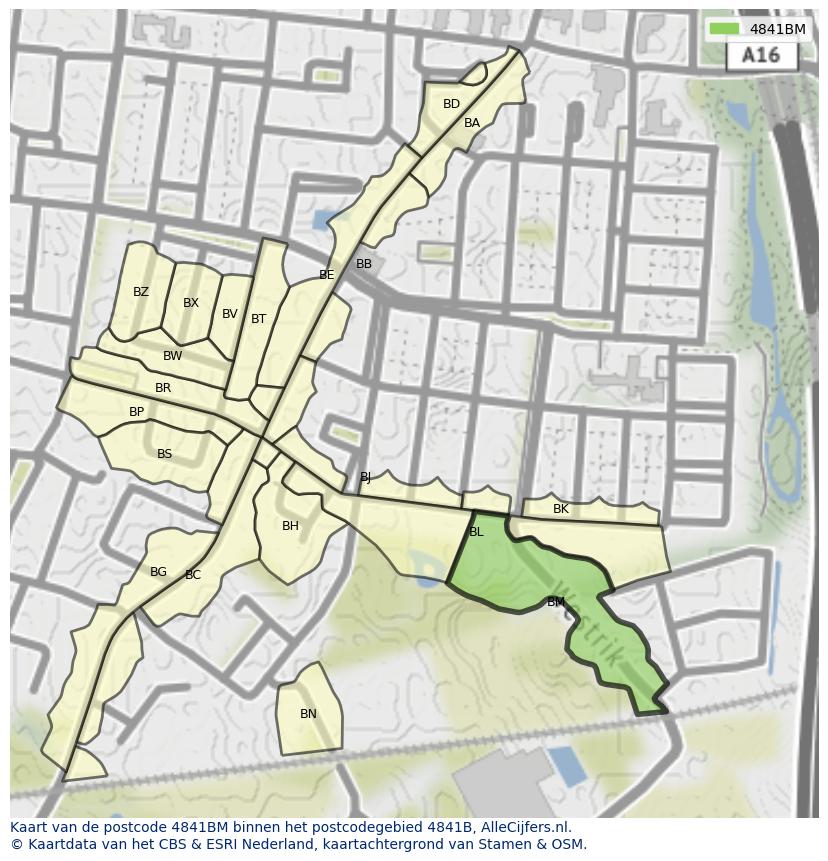 Afbeelding van het postcodegebied 4841 BM op de kaart.