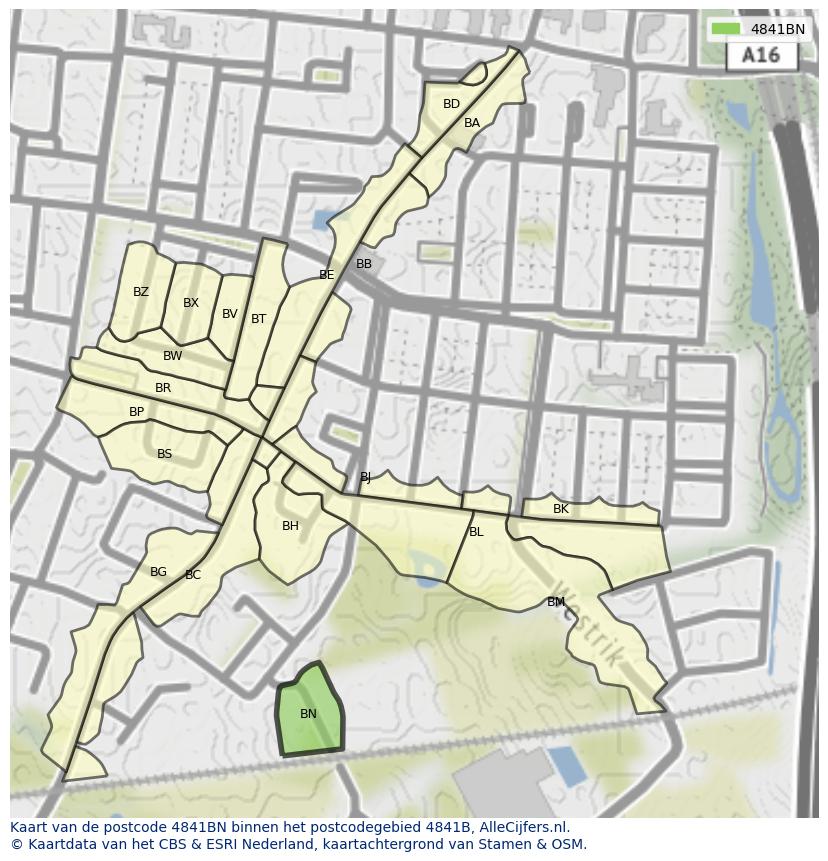 Afbeelding van het postcodegebied 4841 BN op de kaart.