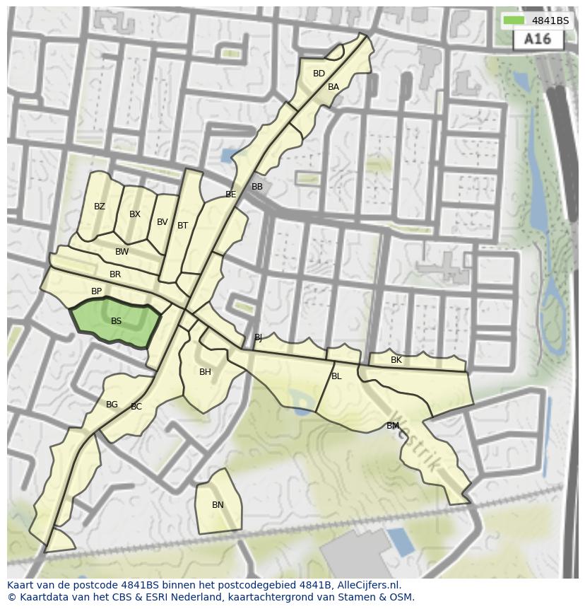 Afbeelding van het postcodegebied 4841 BS op de kaart.