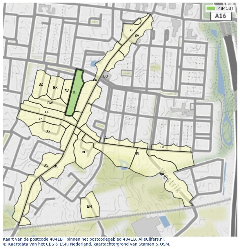 Afbeelding van het postcodegebied 4841 BT op de kaart.