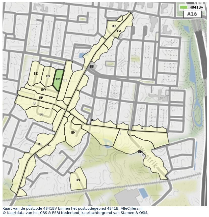 Afbeelding van het postcodegebied 4841 BV op de kaart.