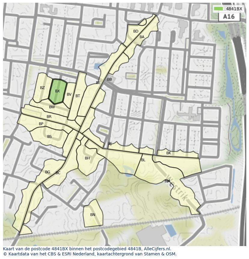 Afbeelding van het postcodegebied 4841 BX op de kaart.