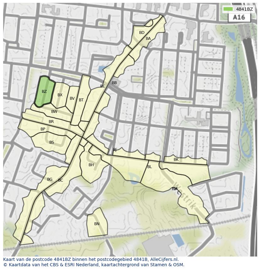 Afbeelding van het postcodegebied 4841 BZ op de kaart.