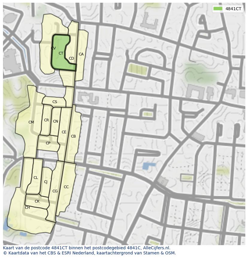 Afbeelding van het postcodegebied 4841 CT op de kaart.