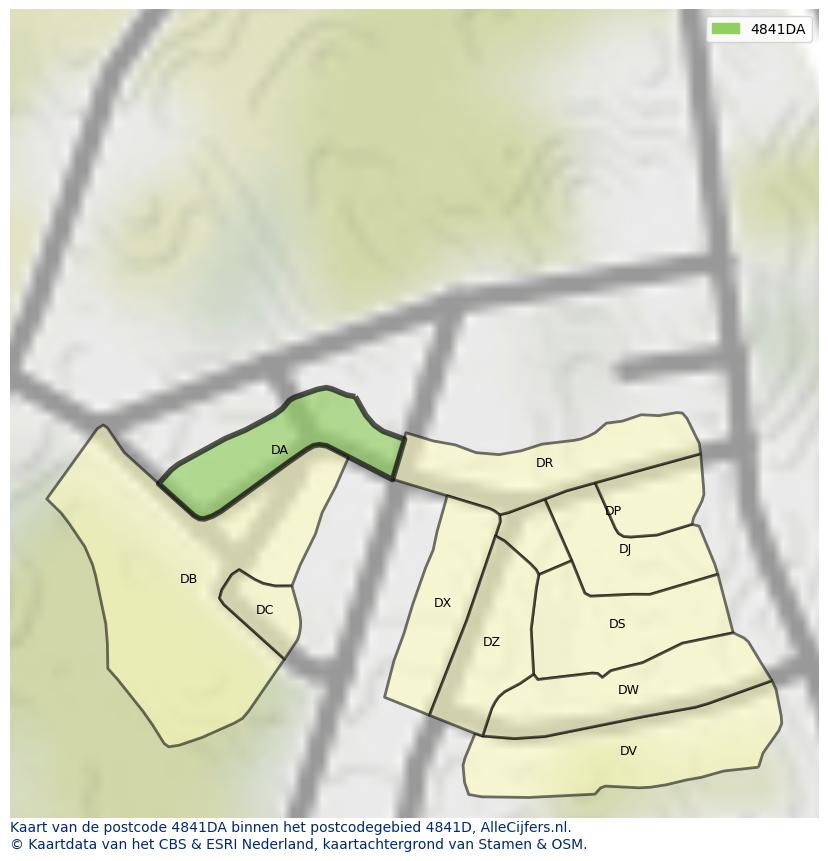 Afbeelding van het postcodegebied 4841 DA op de kaart.