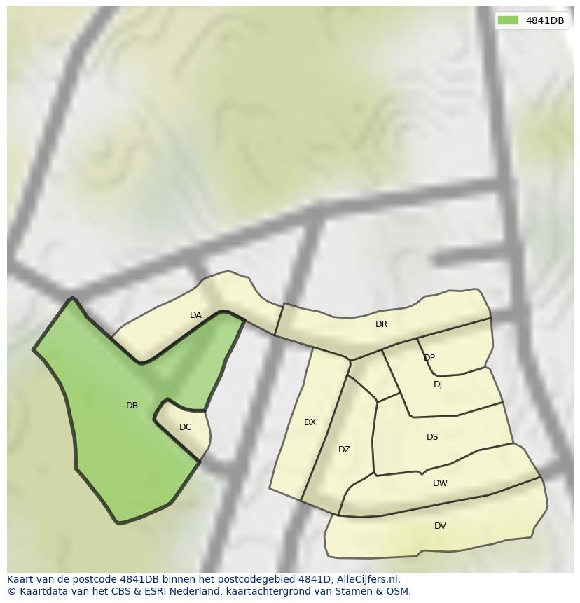 Afbeelding van het postcodegebied 4841 DB op de kaart.