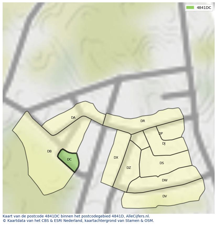 Afbeelding van het postcodegebied 4841 DC op de kaart.