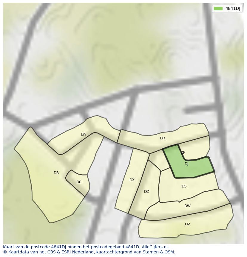 Afbeelding van het postcodegebied 4841 DJ op de kaart.