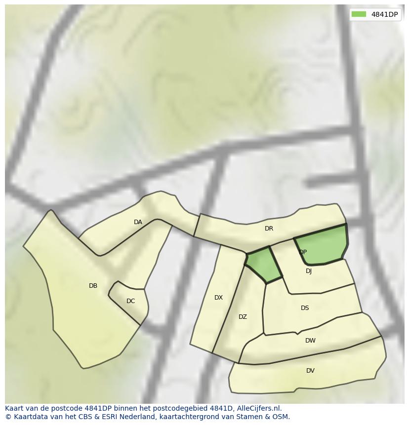 Afbeelding van het postcodegebied 4841 DP op de kaart.