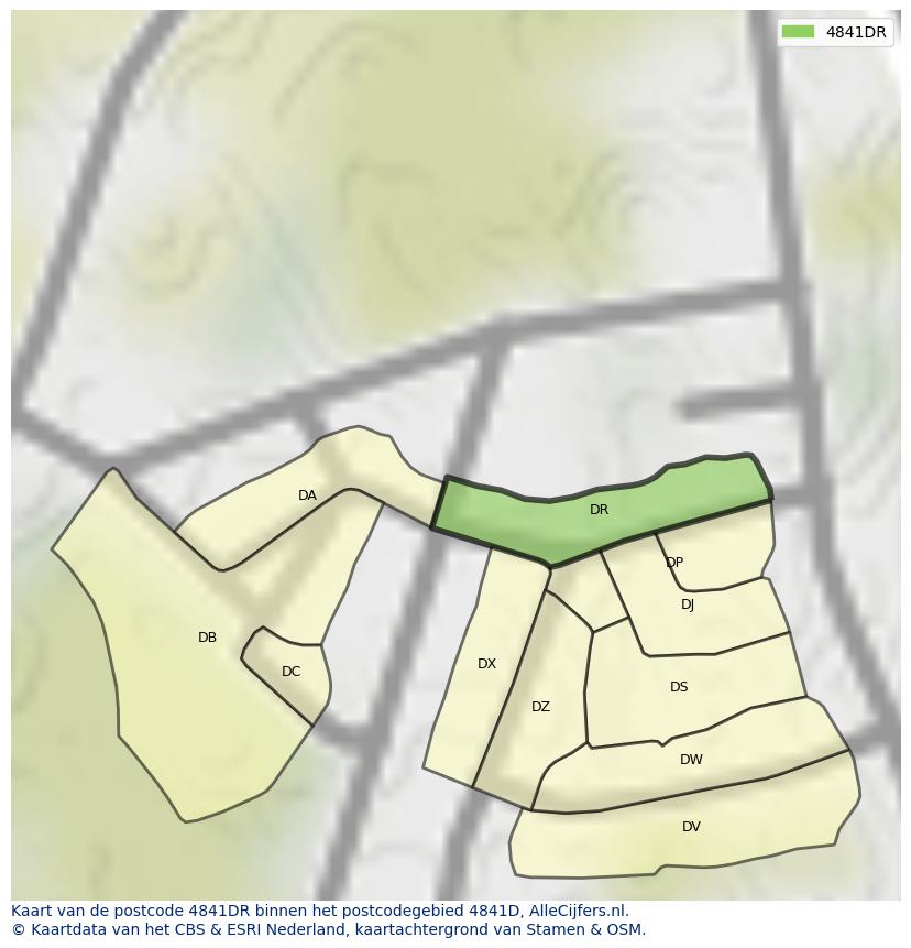 Afbeelding van het postcodegebied 4841 DR op de kaart.