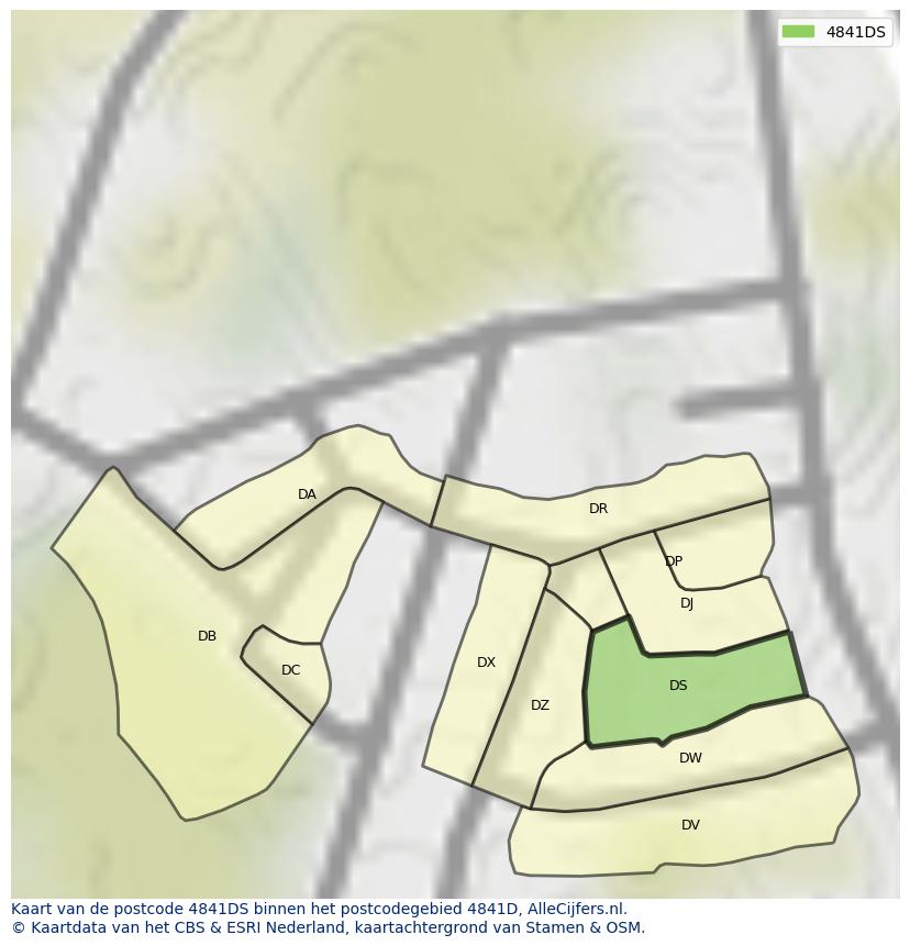 Afbeelding van het postcodegebied 4841 DS op de kaart.