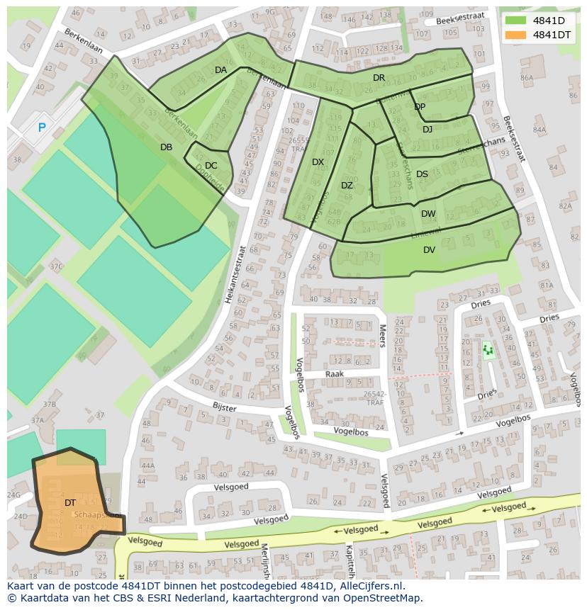 Afbeelding van het postcodegebied 4841 DT op de kaart.