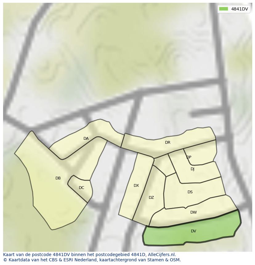 Afbeelding van het postcodegebied 4841 DV op de kaart.