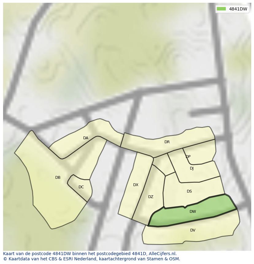 Afbeelding van het postcodegebied 4841 DW op de kaart.