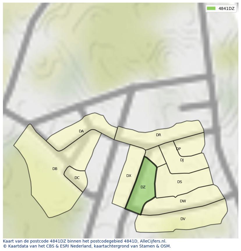 Afbeelding van het postcodegebied 4841 DZ op de kaart.