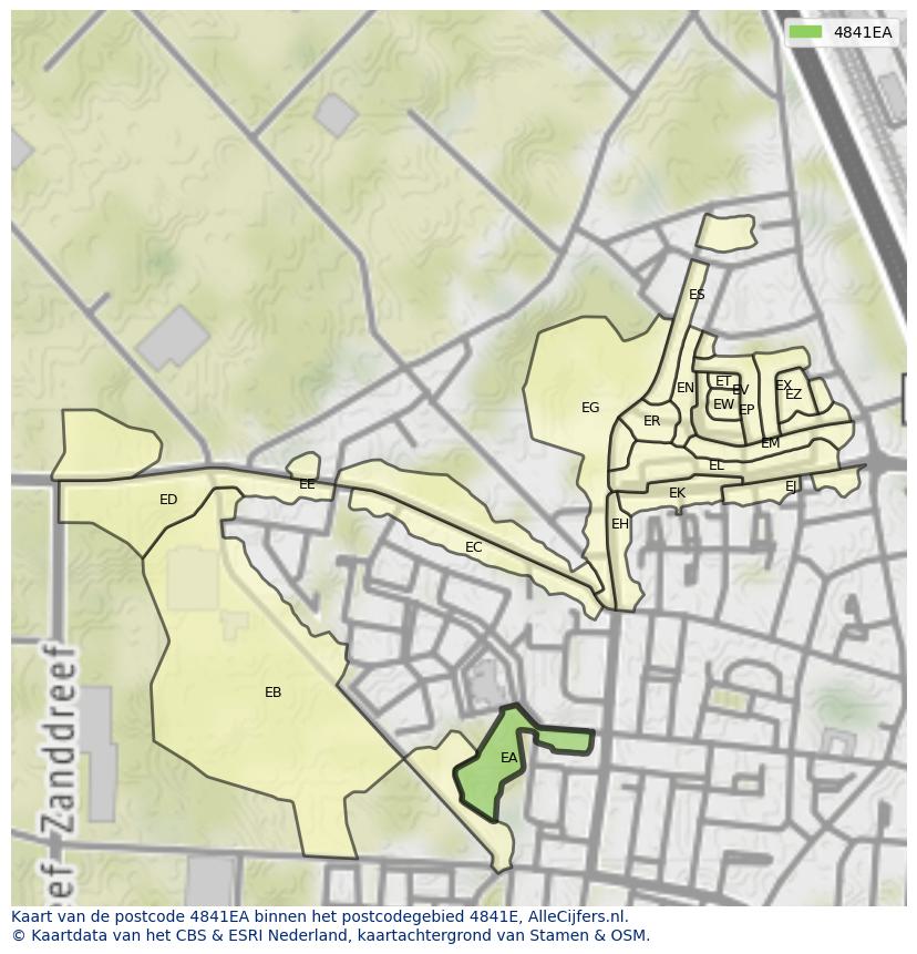 Afbeelding van het postcodegebied 4841 EA op de kaart.