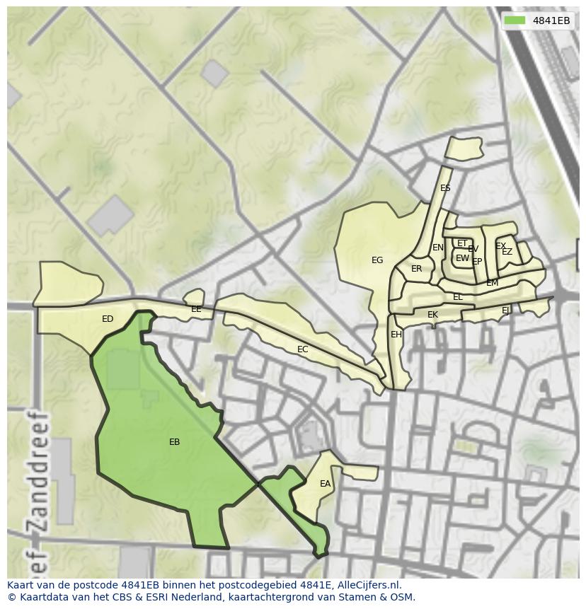 Afbeelding van het postcodegebied 4841 EB op de kaart.