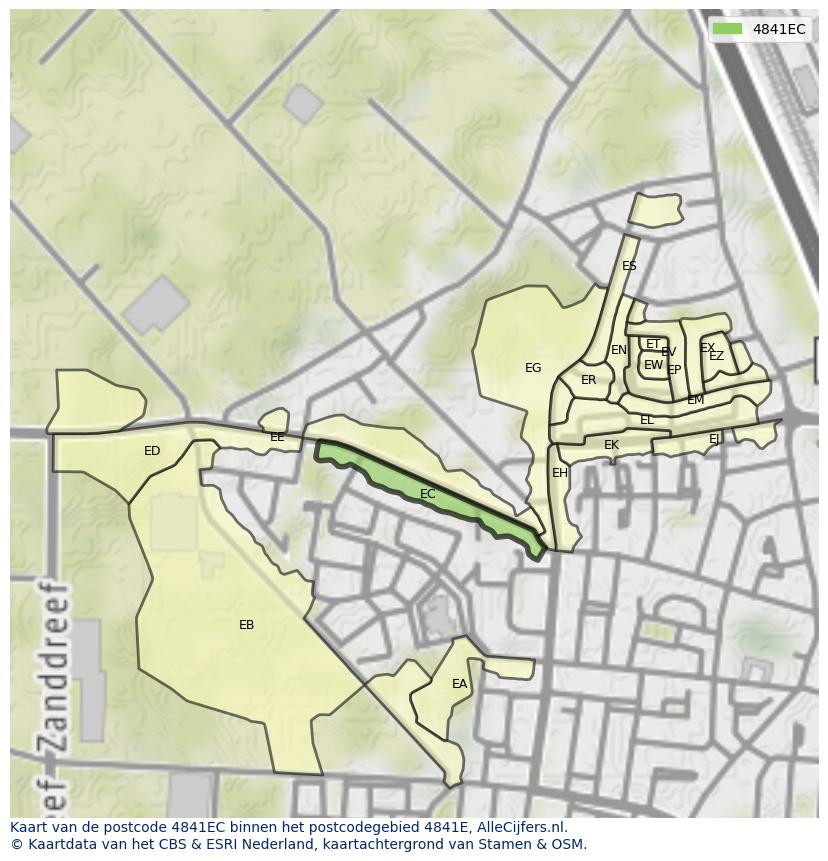 Afbeelding van het postcodegebied 4841 EC op de kaart.
