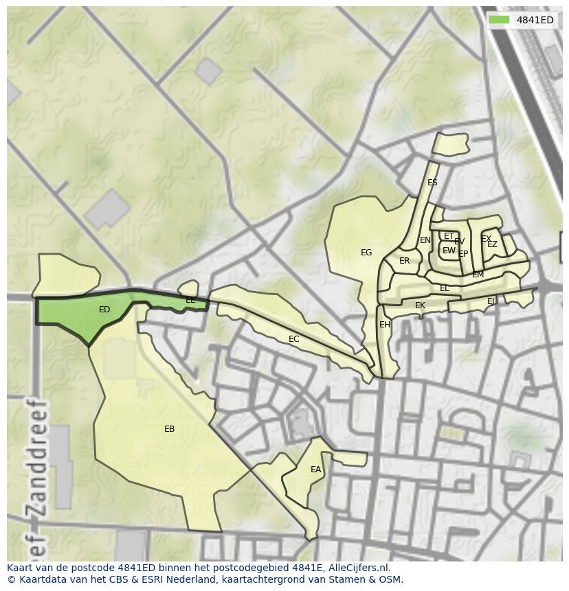 Afbeelding van het postcodegebied 4841 ED op de kaart.