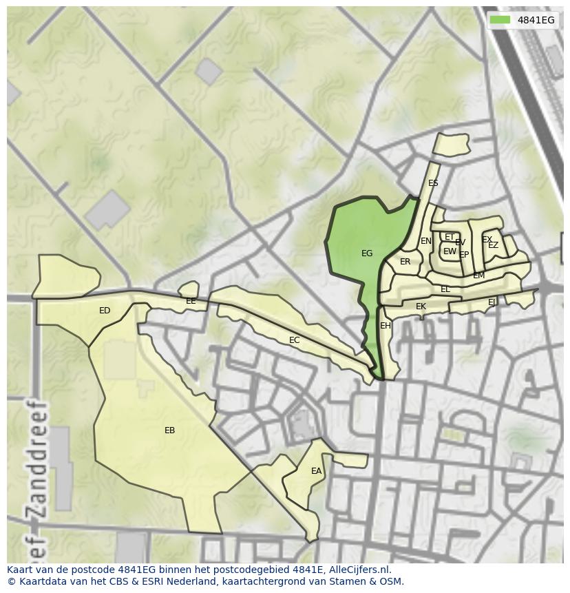 Afbeelding van het postcodegebied 4841 EG op de kaart.