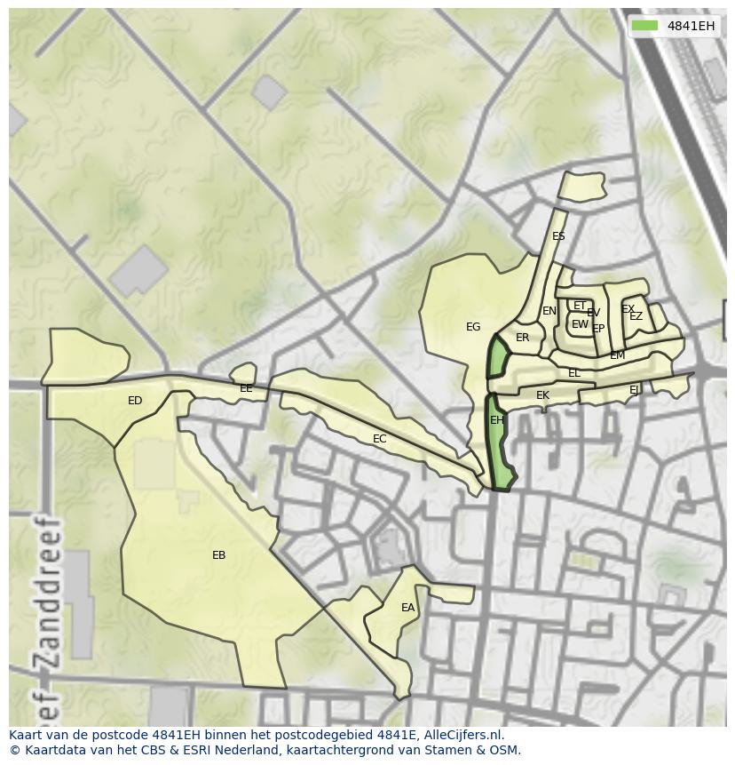 Afbeelding van het postcodegebied 4841 EH op de kaart.