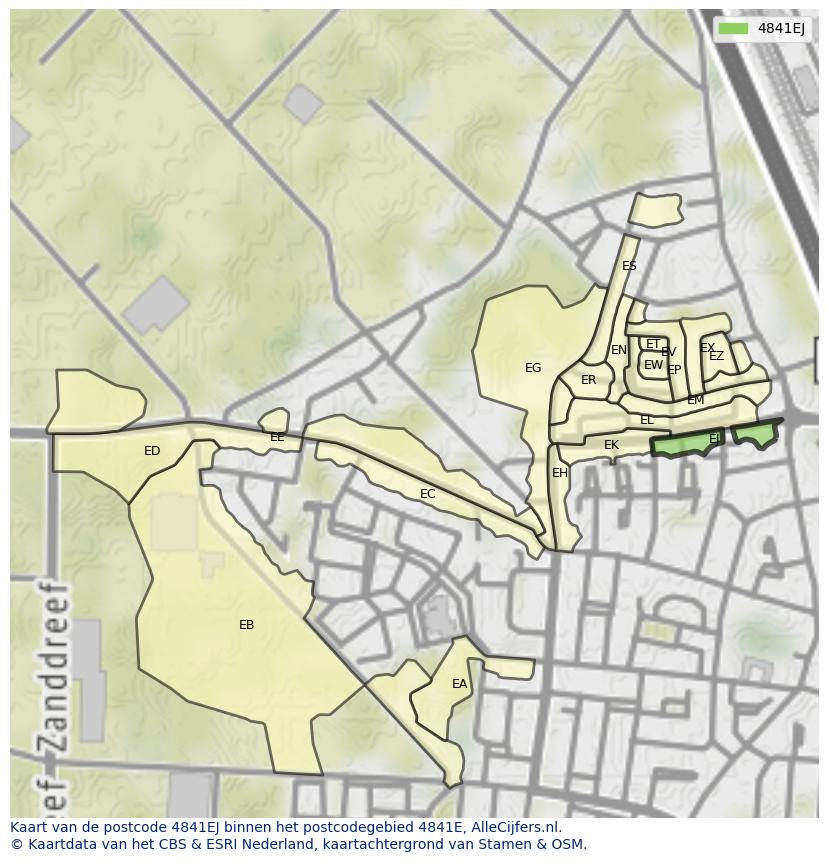 Afbeelding van het postcodegebied 4841 EJ op de kaart.