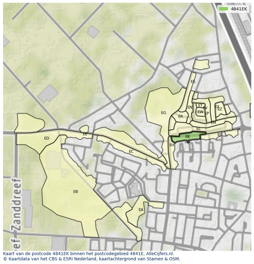 Afbeelding van het postcodegebied 4841 EK op de kaart.