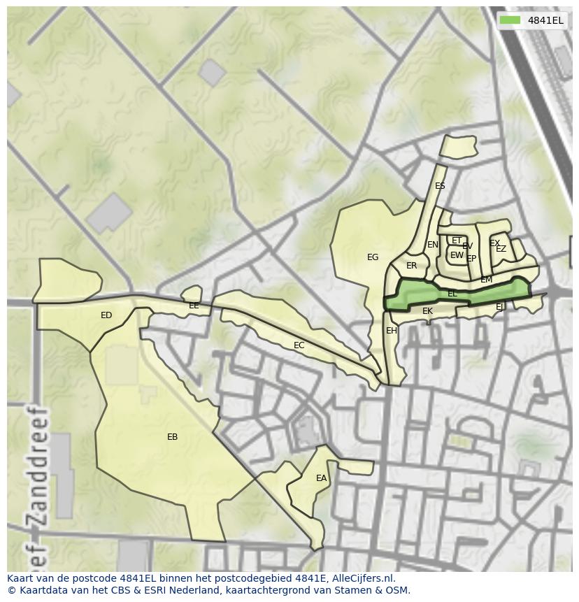 Afbeelding van het postcodegebied 4841 EL op de kaart.
