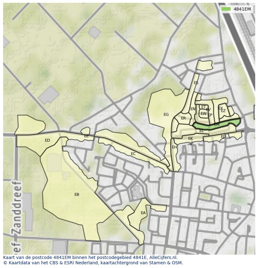 Afbeelding van het postcodegebied 4841 EM op de kaart.