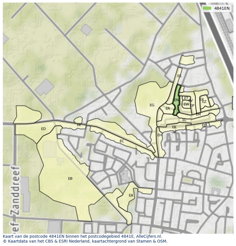 Afbeelding van het postcodegebied 4841 EN op de kaart.