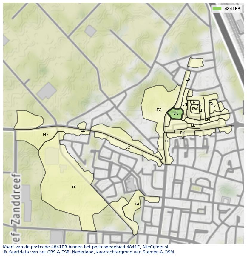 Afbeelding van het postcodegebied 4841 ER op de kaart.