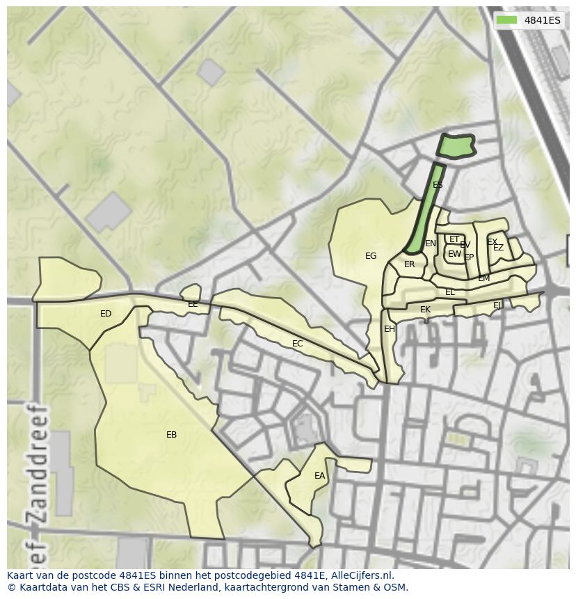 Afbeelding van het postcodegebied 4841 ES op de kaart.